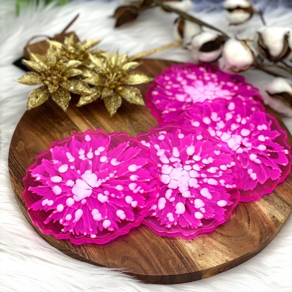 Magenta flower Resin Geode Coasters Geode coffee table decor small gift idea